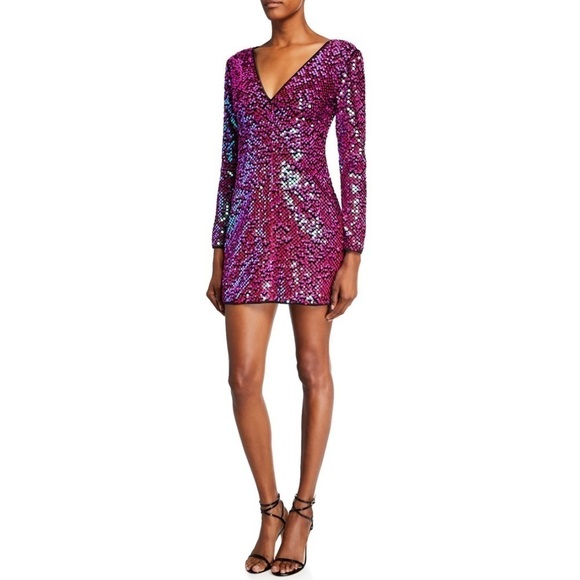 NWT Tadashi Shoji SHO Pink Vneck Sequin Mini Dress Medium - Picture 1 of 5